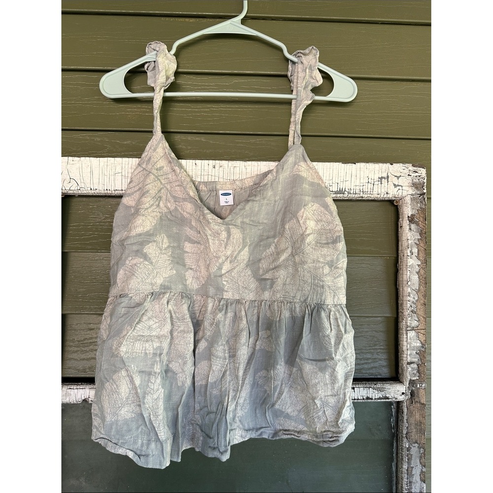 Old Navy Womens Palm Leaf Tropical Babydoll Cami Top Grey White Large